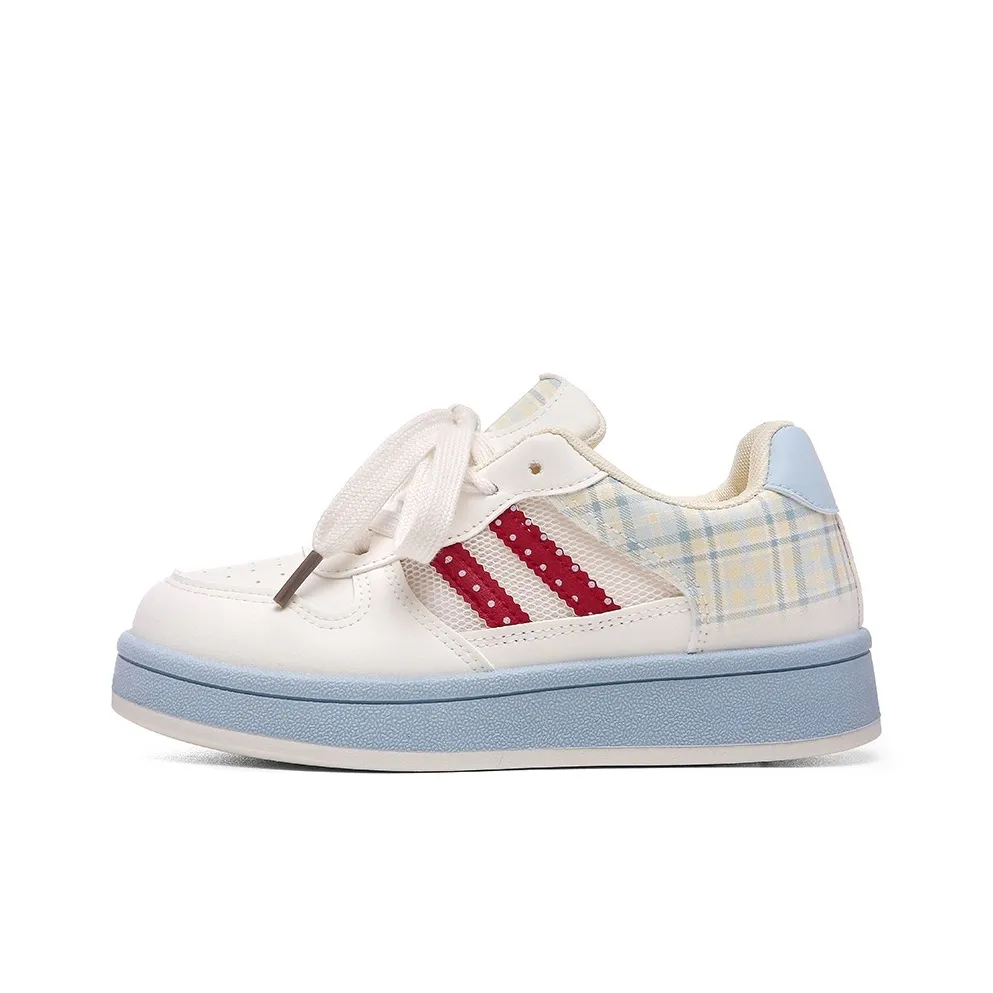 DGUMI Anti Slip Wear Resistant Low Top Skateboard Shoes Women's Plaid Blue