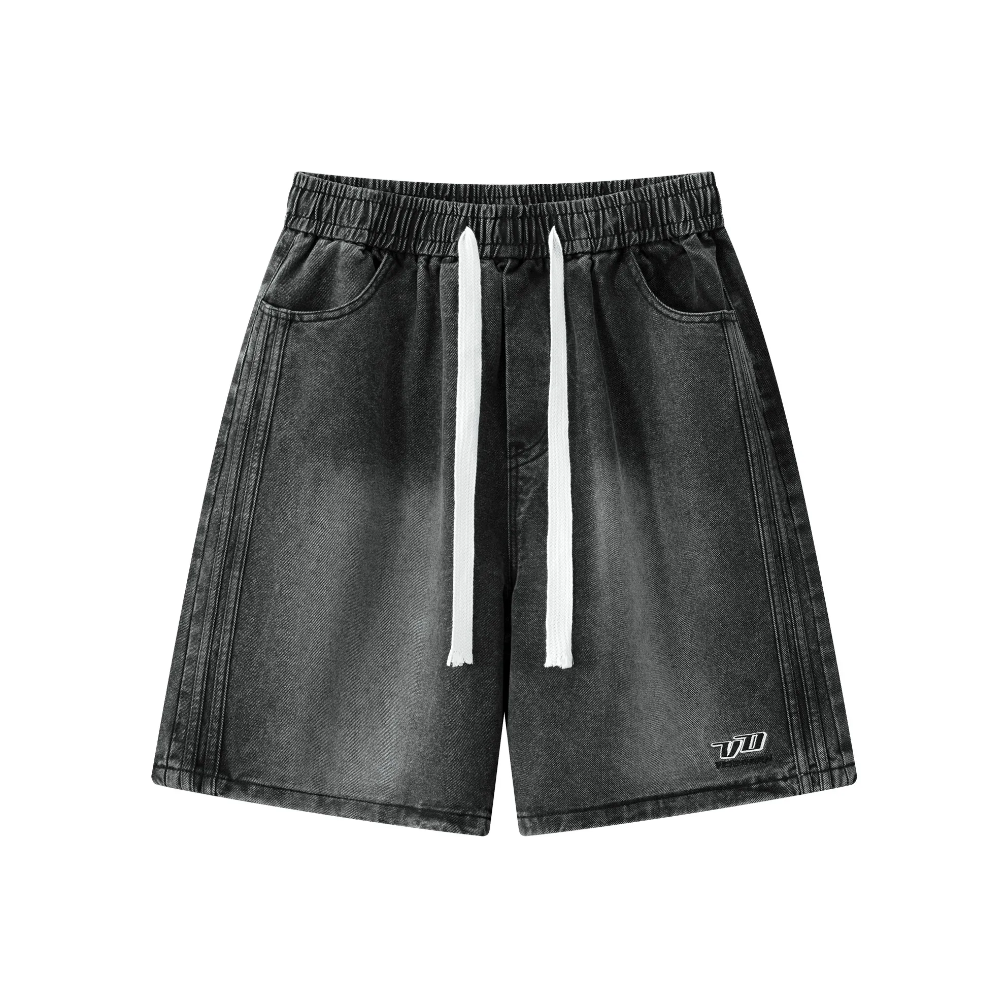 VEIDOORN Джинсовые шорты Унисекс Выстиранный Черный