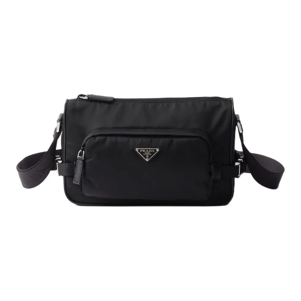 prada dreng Recycled Nylon Shoulder Bag, Crossbody Bag Medium Size Unisex Black