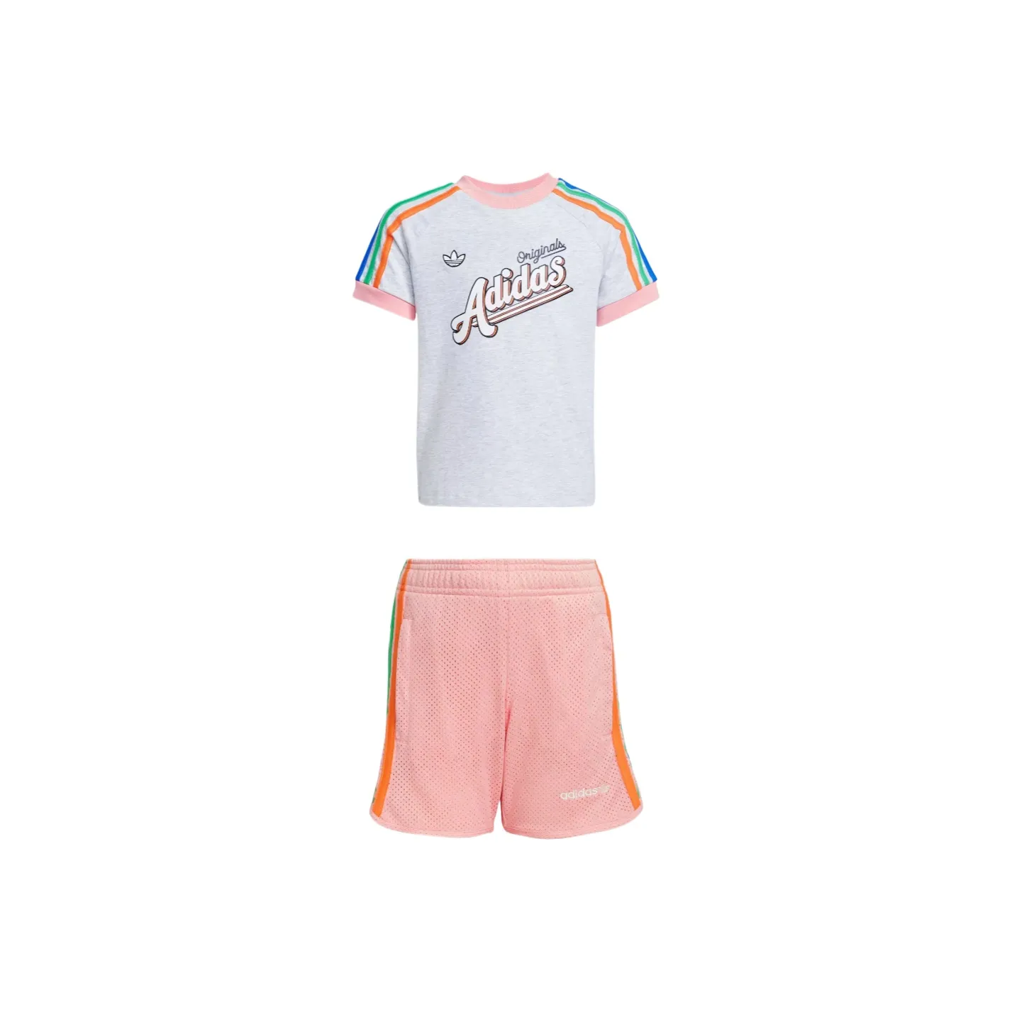 Adidas Originals Повседневная спортивная одежда Tee SET3 Полосы 2 предмета комплект Белый Розовый для детей 3-7 лет