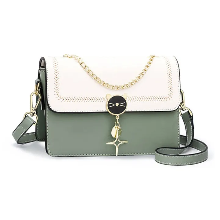 VINEY Cow Leather Crossbody Bag, Shoulder Bag Regular Women's Green & White