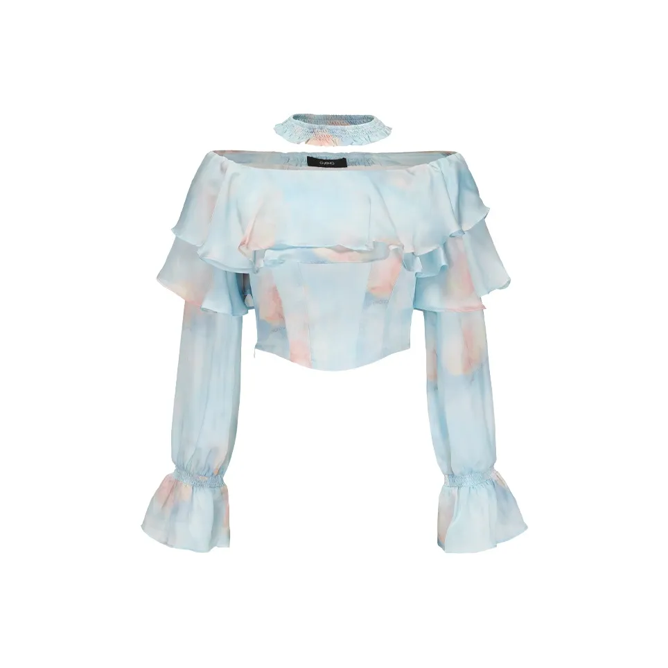 GIMING Синие и Розовые Рубашки с Принтом для Женщин