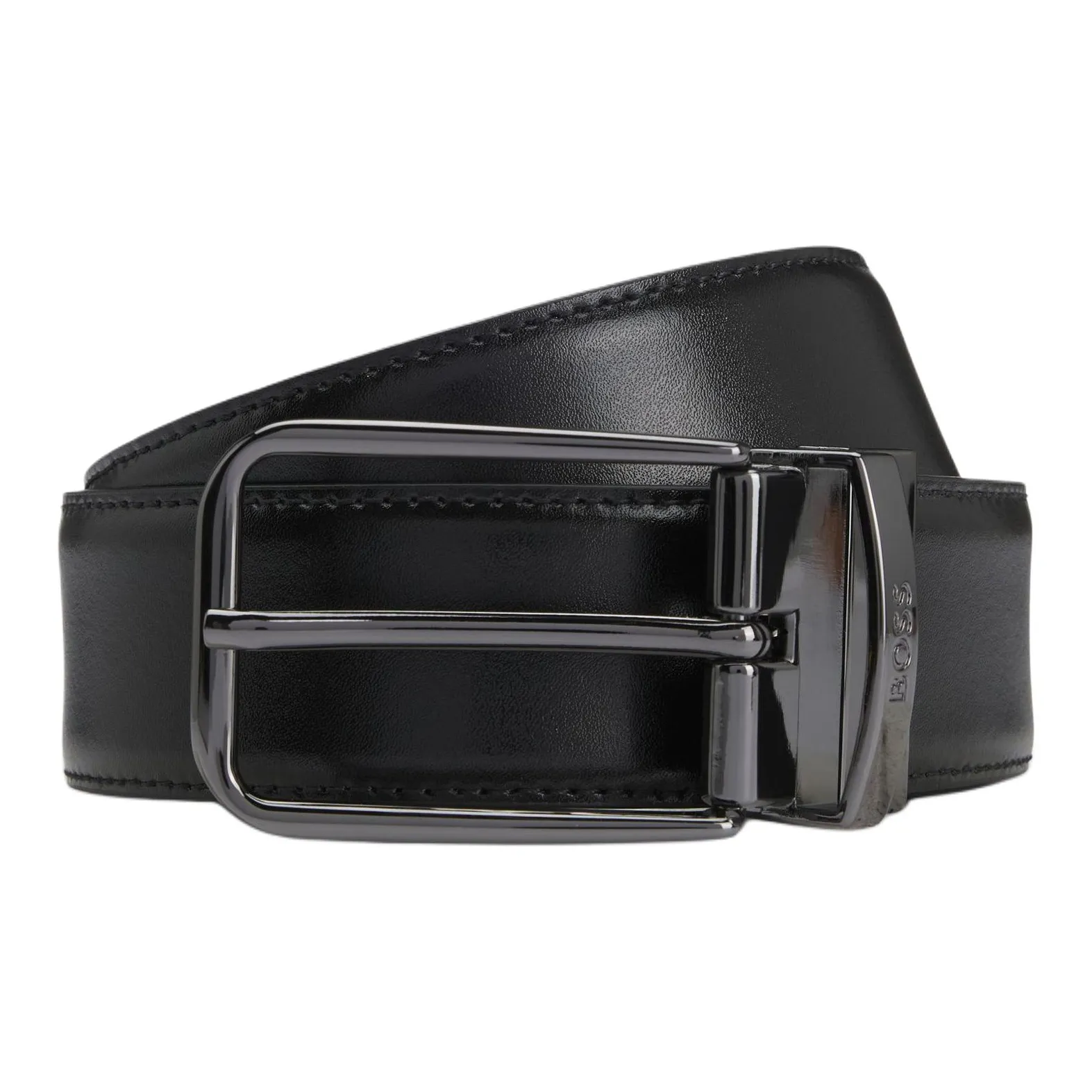 Hugo Boss Воловья кожа Разделенный Кожаные ремни Унисекс Черный 3,5CM