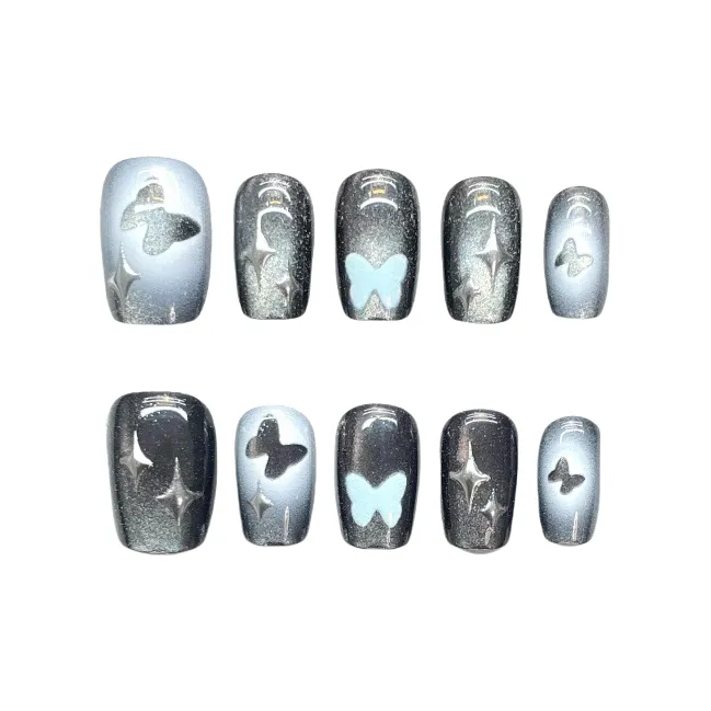 Gentle Welcome Cut Out Бабочка False Nail Короткий Черный Smudge