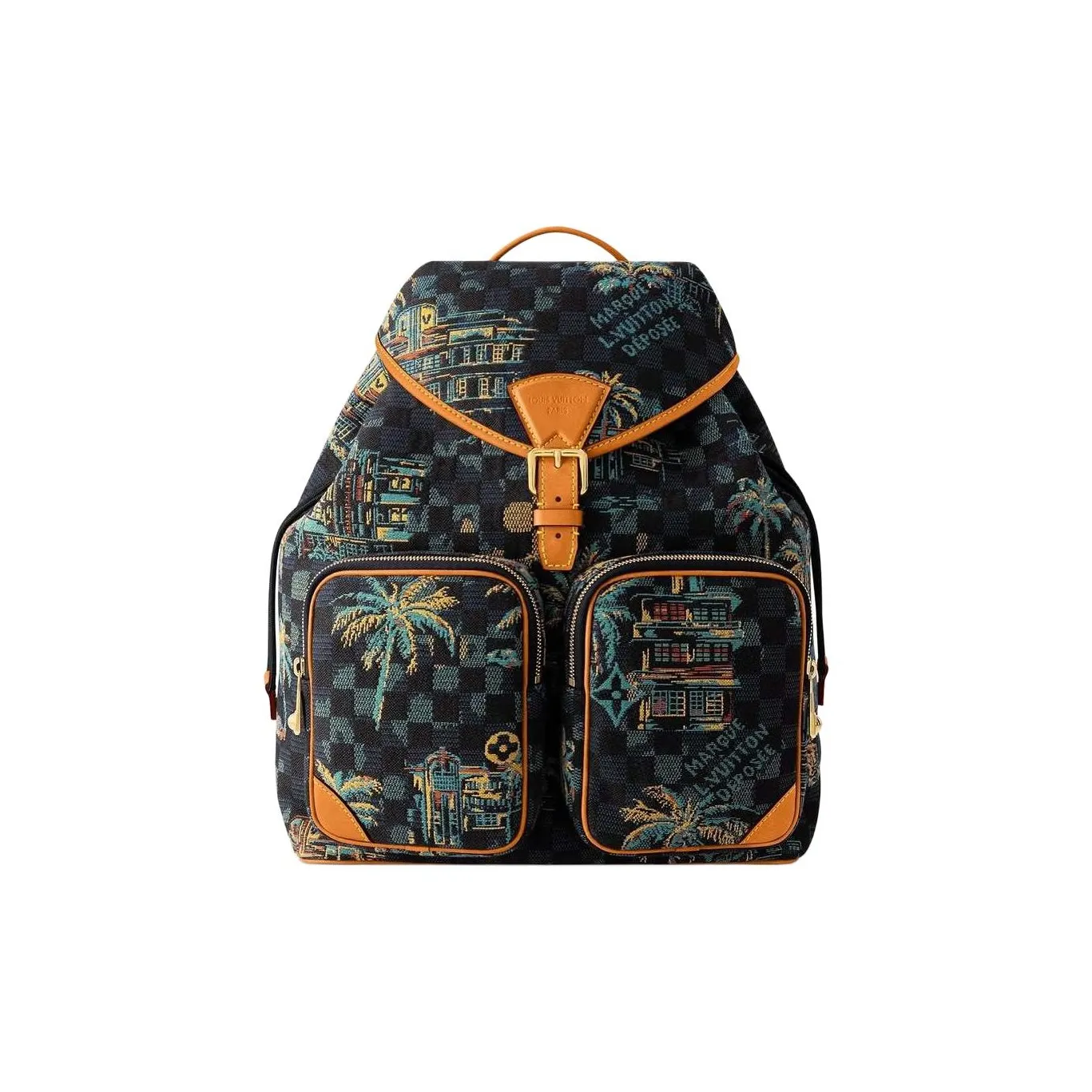 LOUIS VUITTON Leather Trim high backpack Men's Deep Blue & Multicolor