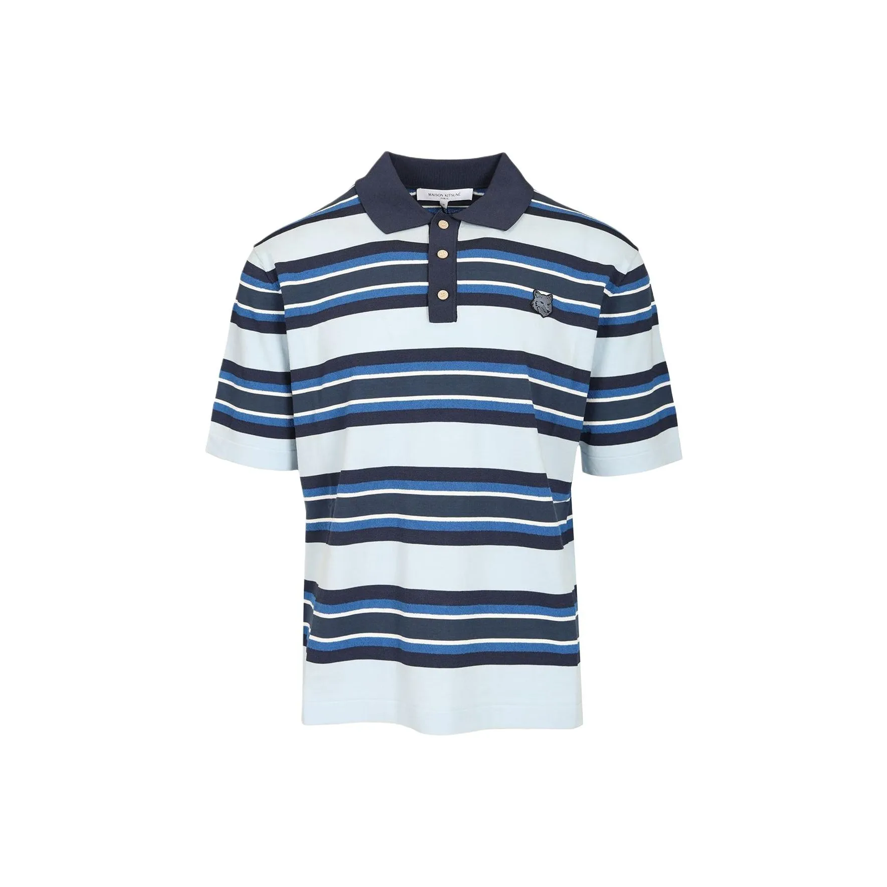 Maison Kitsuné Bold Fox Head Patch Fine Gauge Striped Polo Shirt
