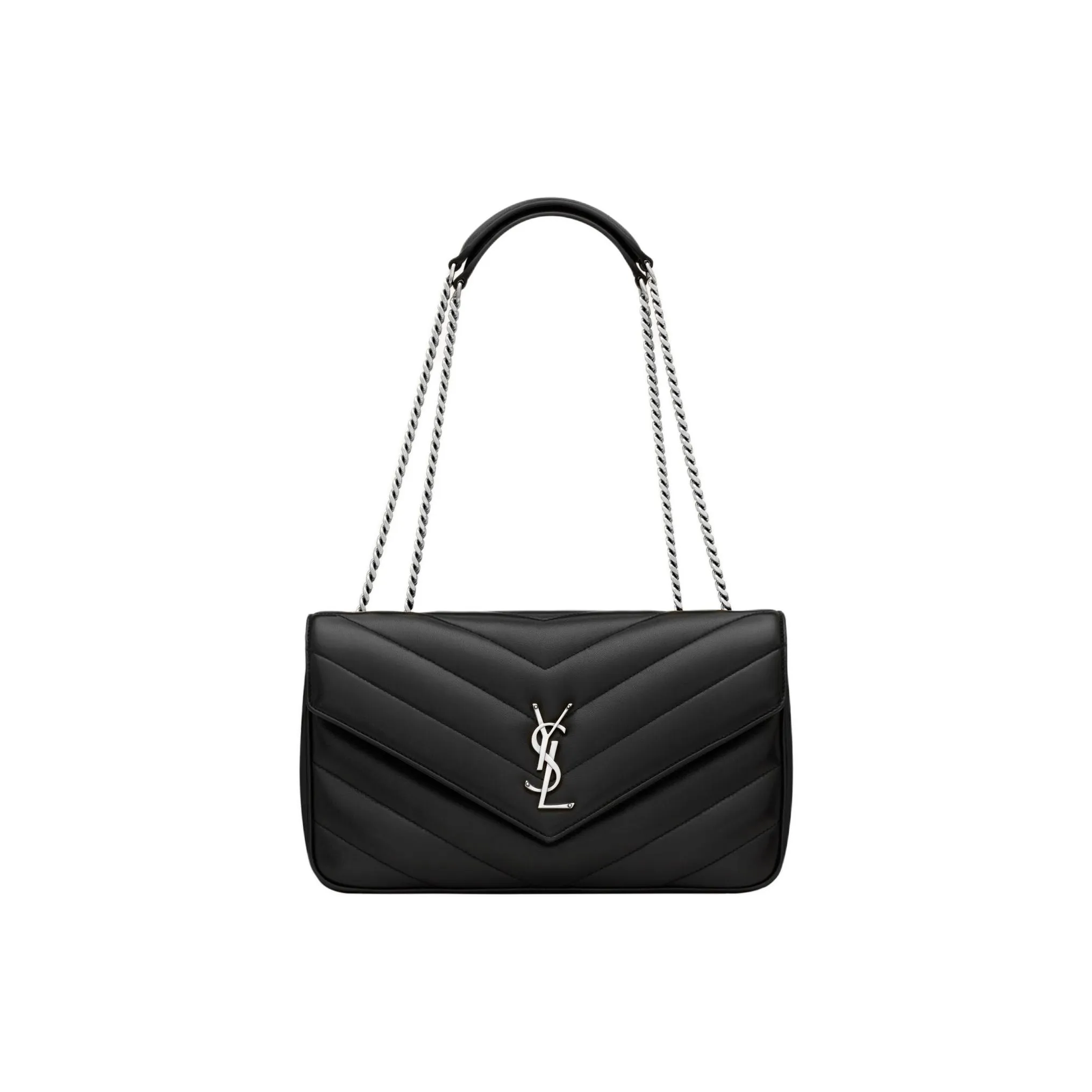 SAINT LAURENT LOULOU Lambskin Shoulder Bag Medium Size Women's Black