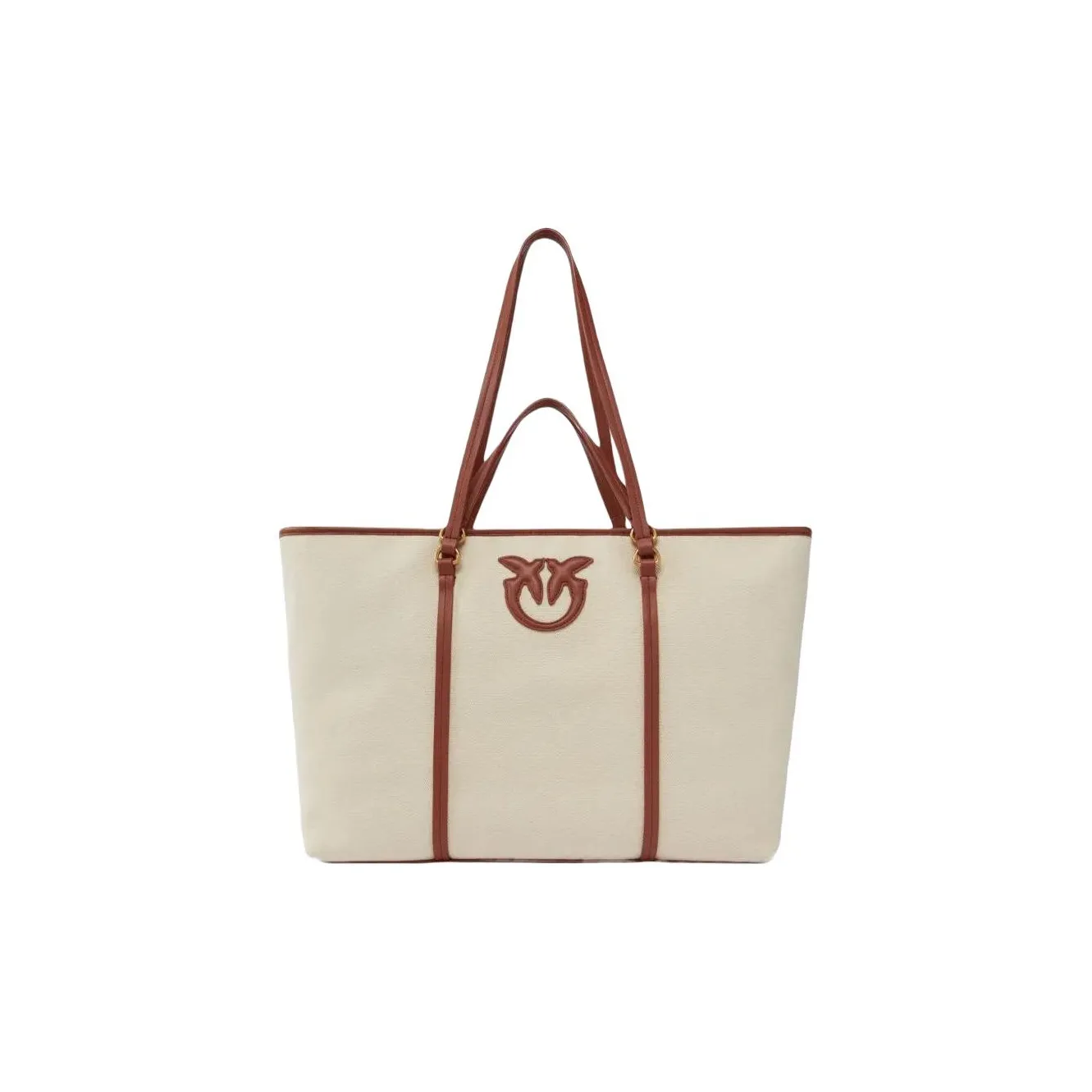 PINKO Love Birds Series Cotton Tote Bag, Shopping Bag, Handbag Women's Ivory White