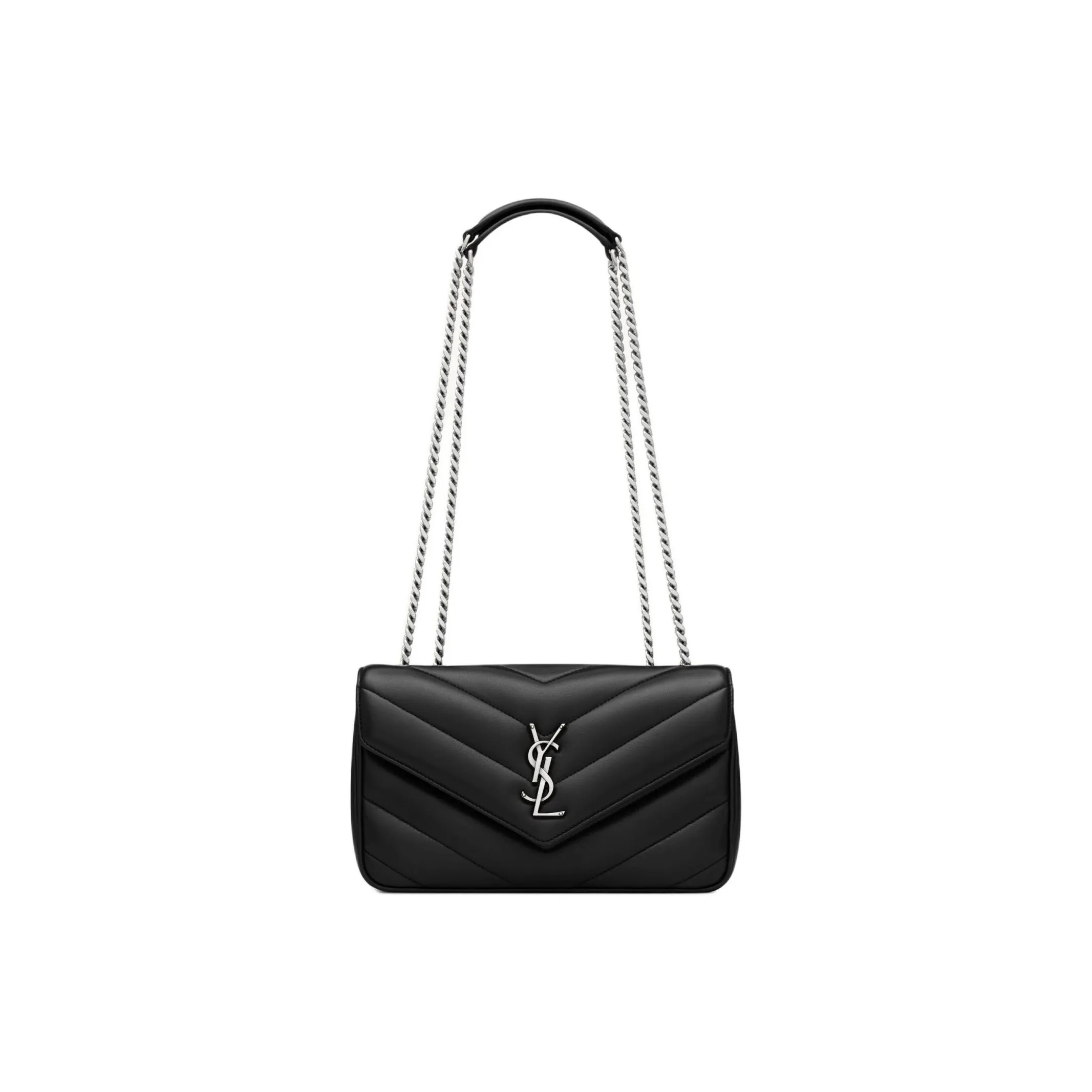 SAINT LAURENT LOULOU Lambskin Shoulder Bag Trumpets Women's Black