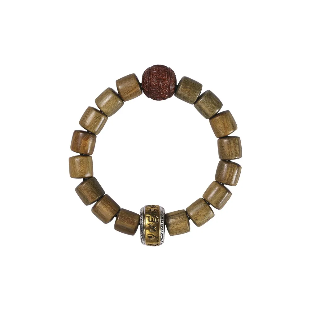 HANCANG Green Sandalwood Single Wrap Beaded Bracelet Unisex