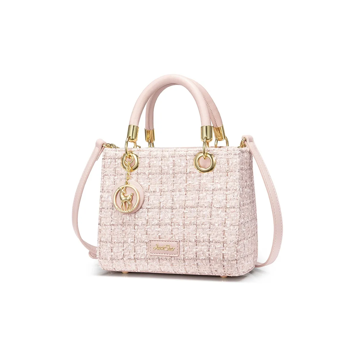 JUST STAR Woolen Tote Shoulder Bag, Crossbody Bag, Handbag Regular Women's Black/White/Pink