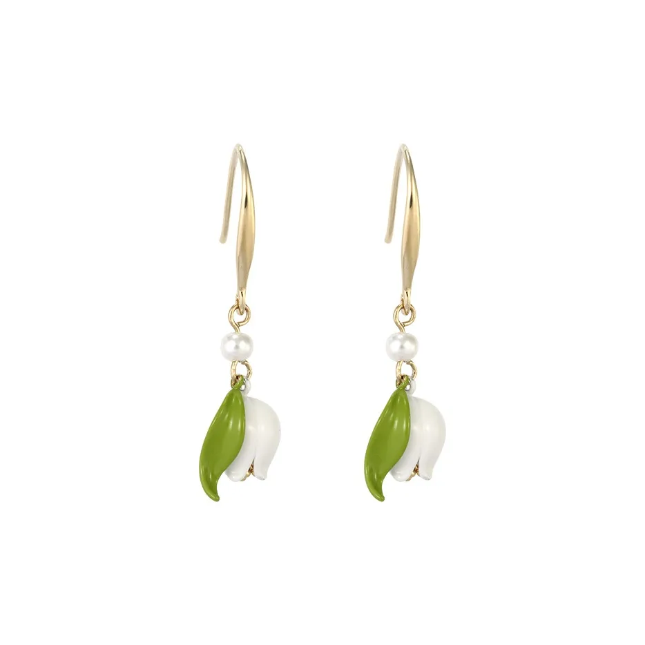 SHINE Lily Of The Valley Promise Collection Cold Enamel 14K Gold Plated Earrings Women's