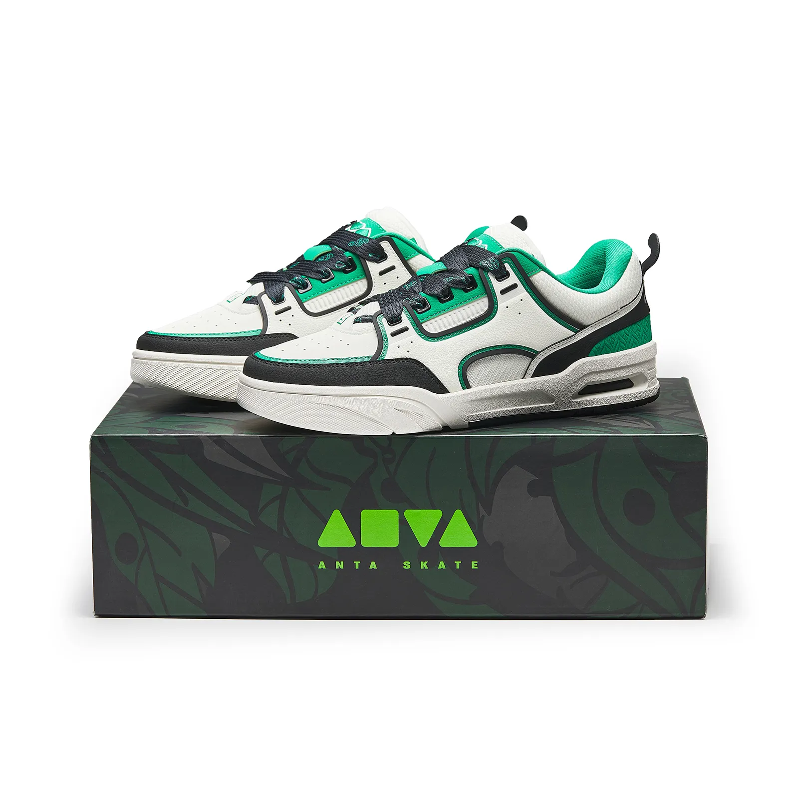 ANTA Противоскользящие амортизаторы Slip Resistant Shock Absorbers MID Топ Скейтборд Кроссовки Женские Белые Черные Зеленые