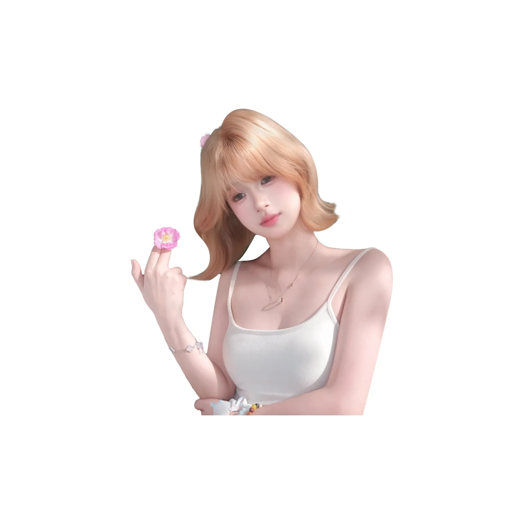 YOUXI Small Milk Peach Внешняя сторона изогнутая Шампанское золото Естественный Легкий обрезок Парик