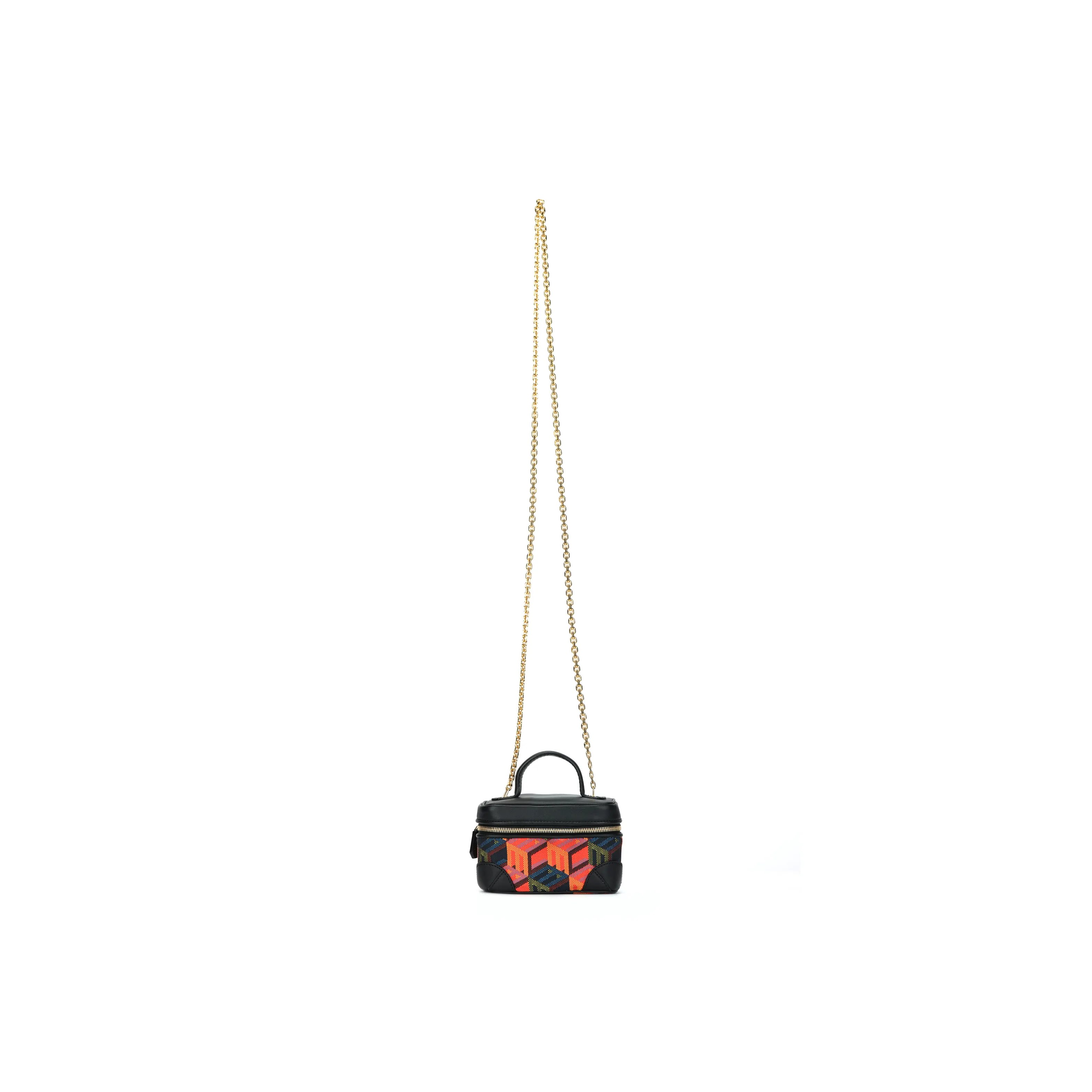 MCM Jacquard Fabric With Cow Leather Makeup Case Box Bag Crossbody Bag Handbag Extra Mini Women's Black Red Multicolor