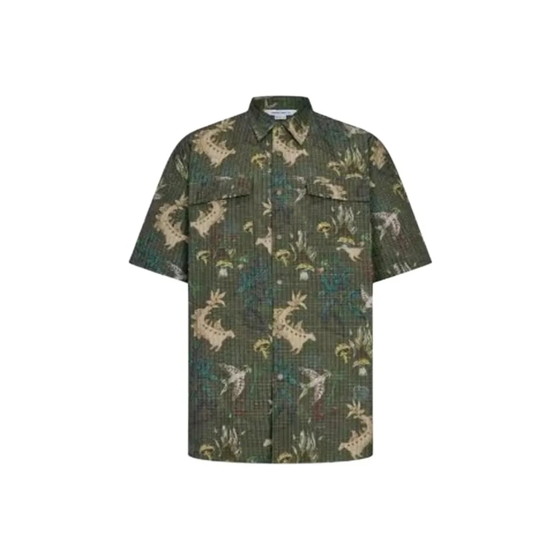 URBAN REVIVO Темно-коричневый Зеленый с принтом Мужские рубашки