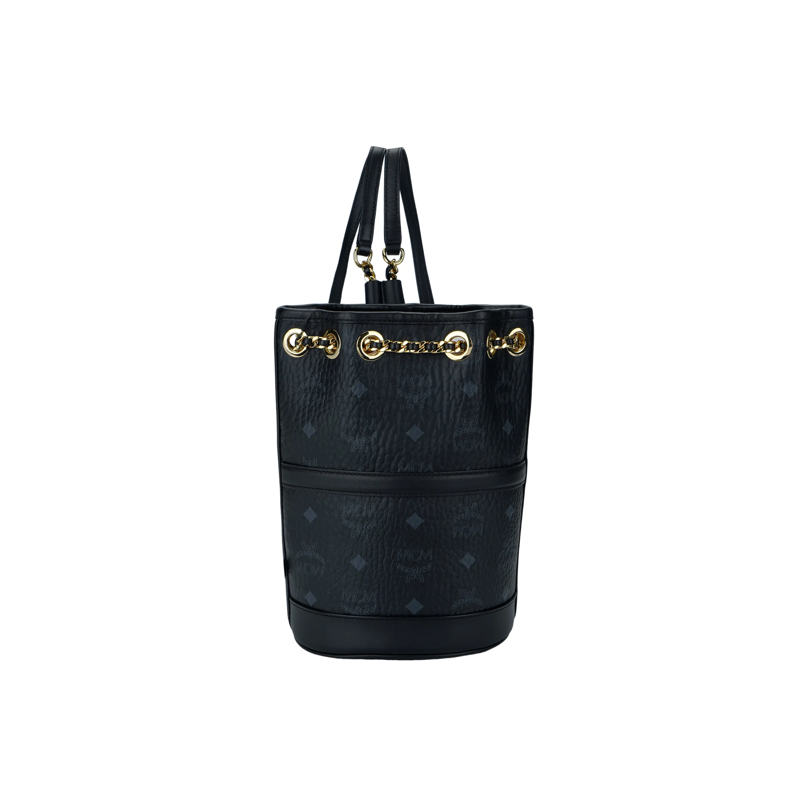 MCM Aren Calfskin Trim Bucket Bag Backpack Mini Women's Black