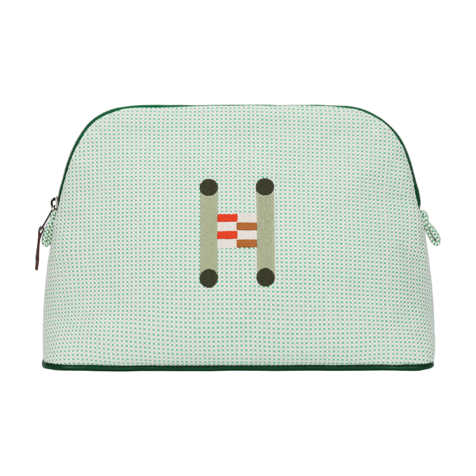 HERMES Bolide Crazy H Cotton Storage Bag Medium Size Women's Cloud White & Mint Green