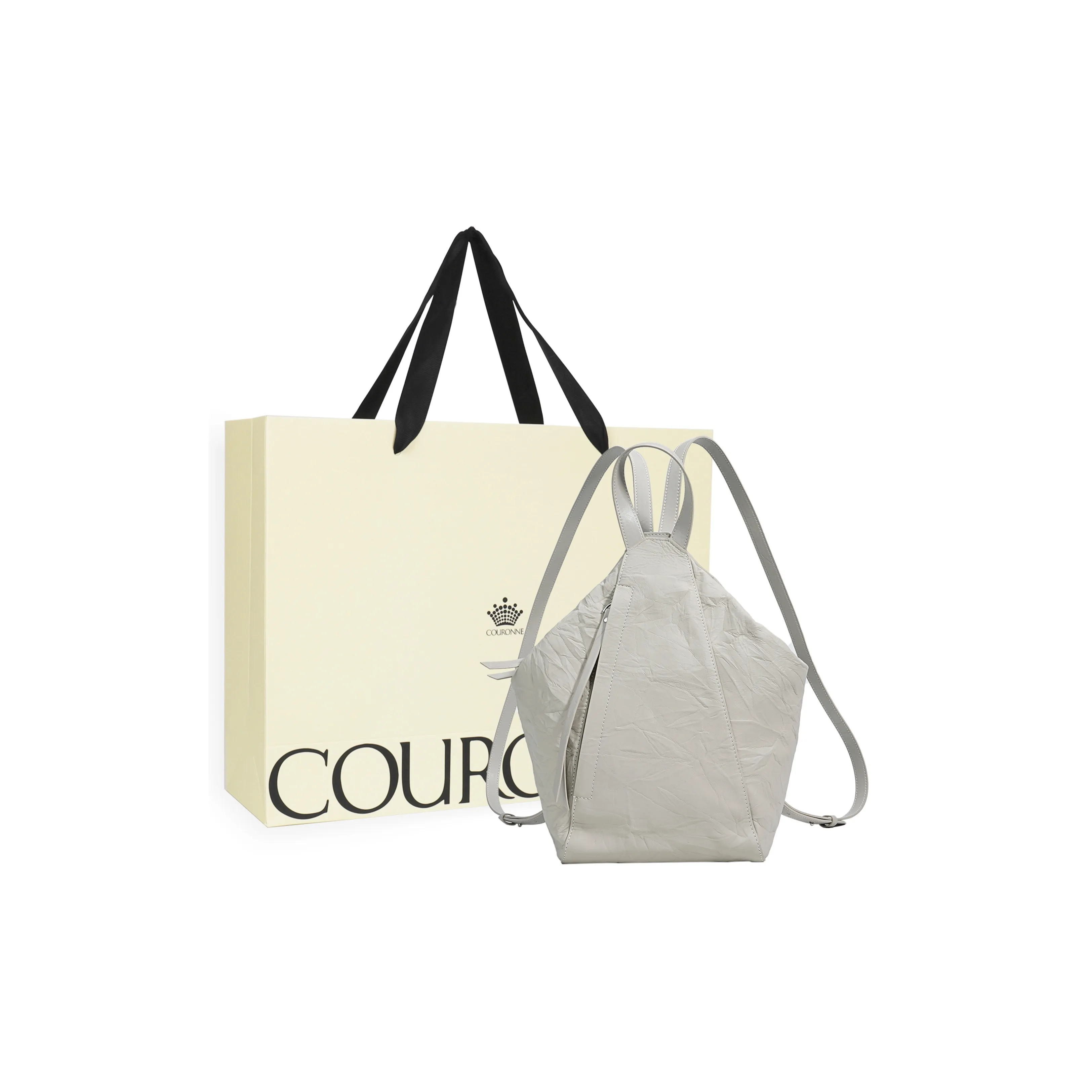 COURONNE Рюкзак из крупнозернистой текстуры коровьей кожи женский белый известняк гаванский