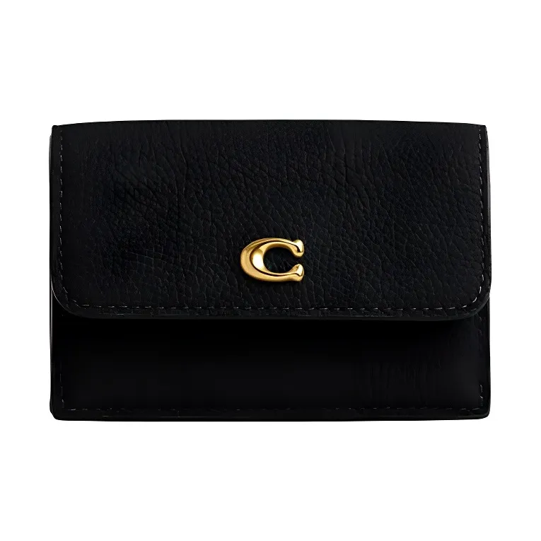 COACH Трехсекционный кошелек из галечной кожи кошелек для монет кошелек женский черный