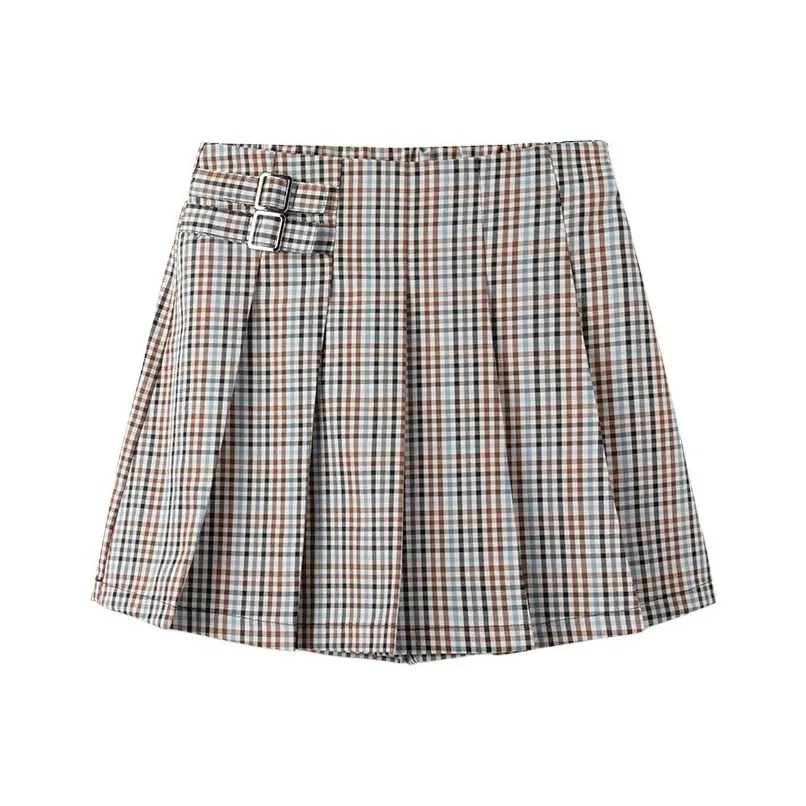 BALABALA Клетка Умеренный Юбка Весна-Осень Подростки Кофейный Тон