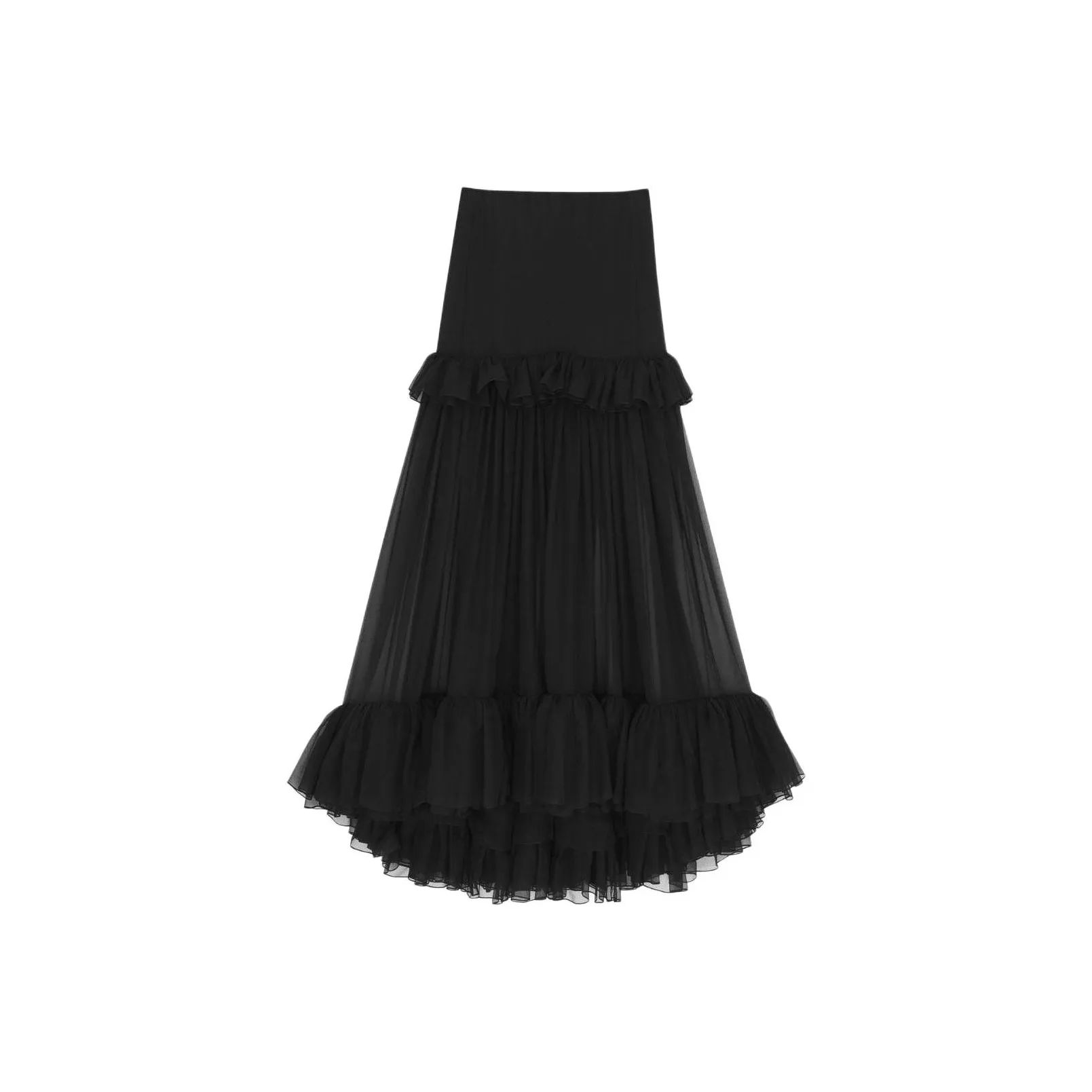 SAINT LAURENT Sheer Tiered Midi Skirt