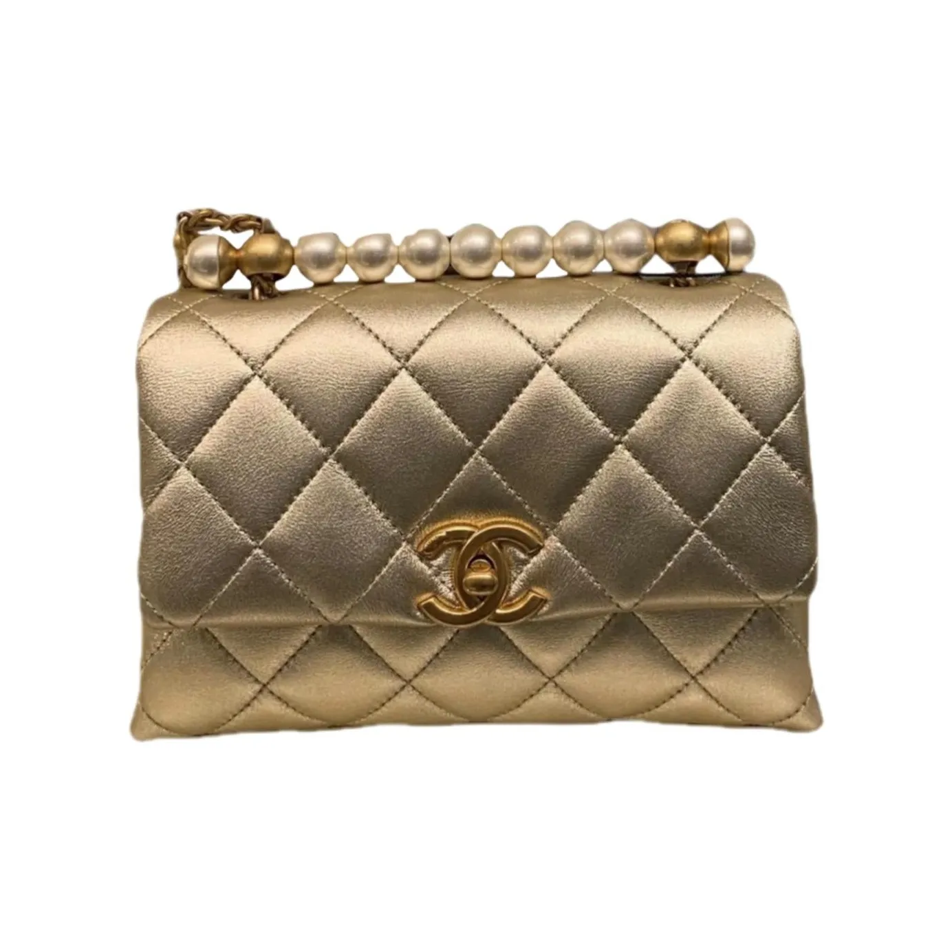 CHANEL Lambskin Handbag, Shoulder Bag, Crossbody Bag Mini Women's Gold