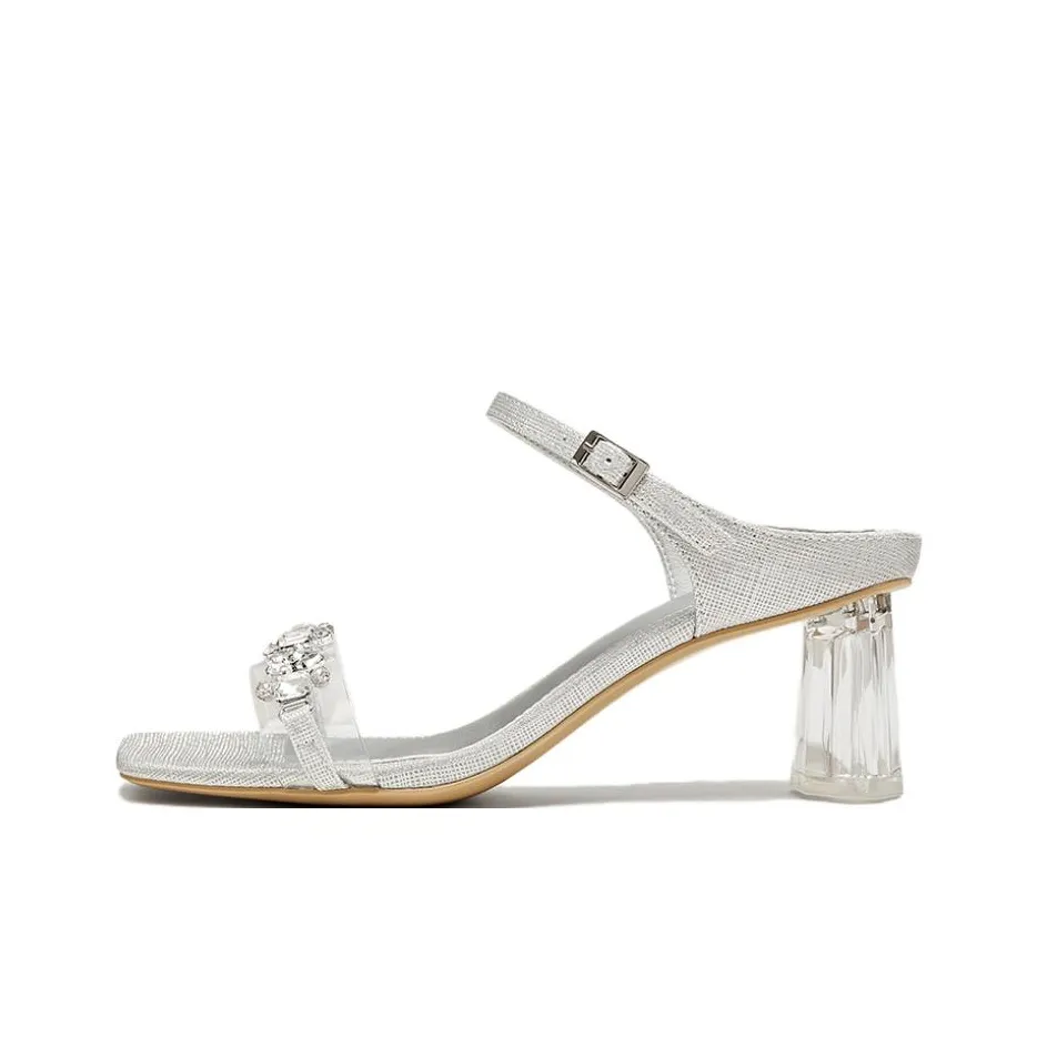 BASTO Rhinestone Crystal Quiet Slippers Women's Silver Прозрачный