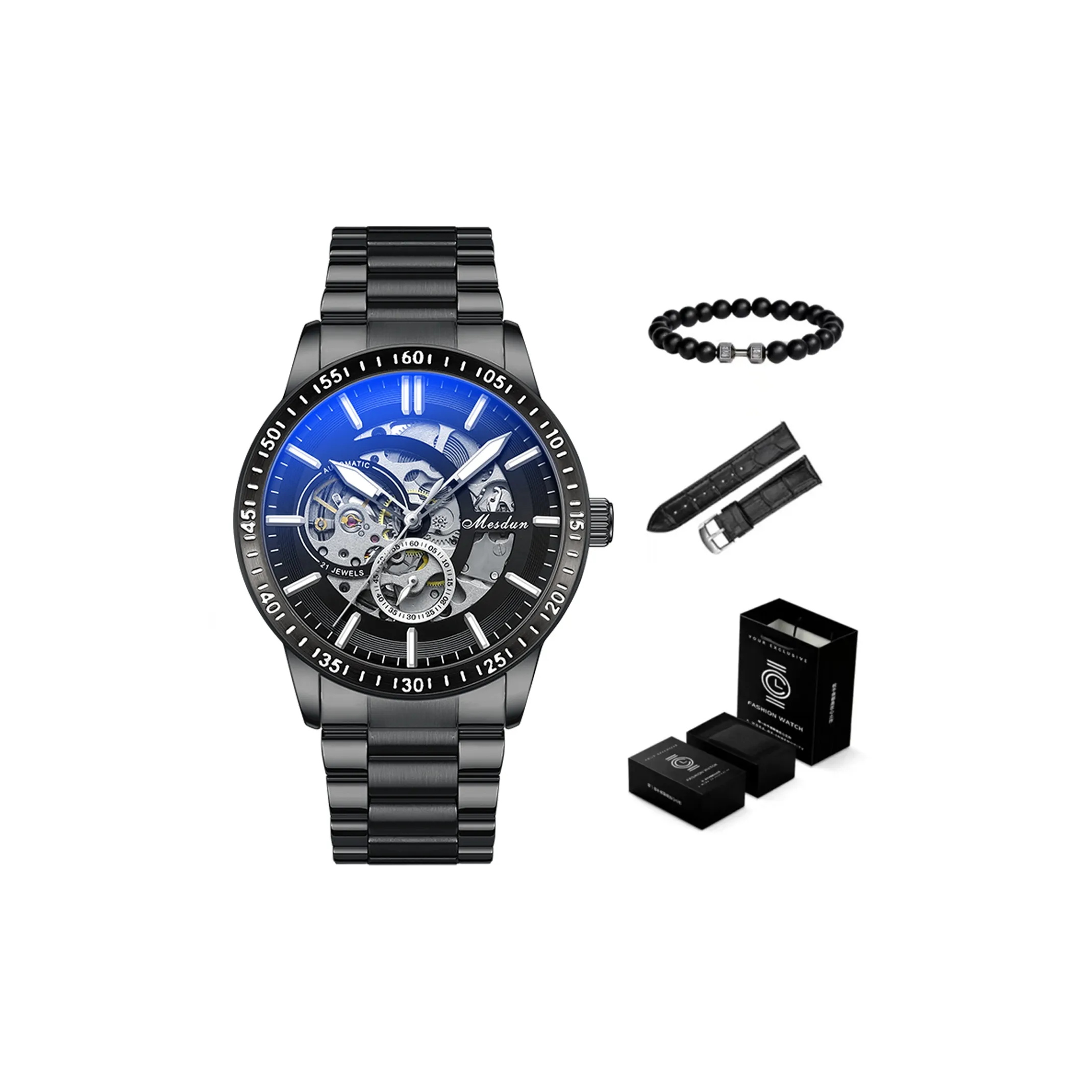 MESDUN Автоматический Механический Механизм Мужские Часы 43 мм Черный