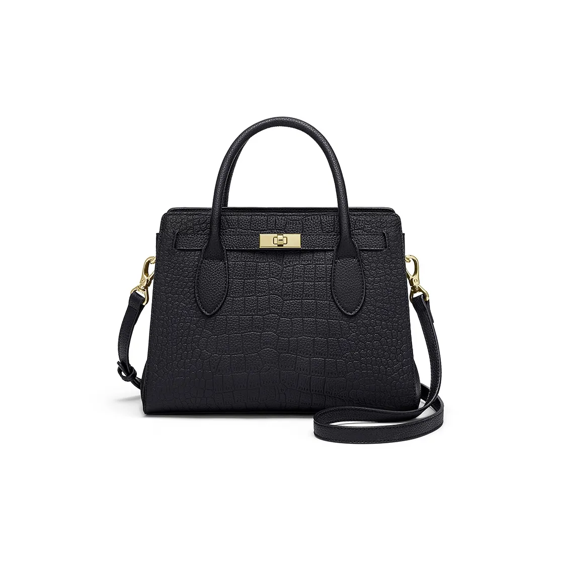 CNOLES Cow Split Leather Kelly Bag, Crossbody Bag, One Shoulder Handbag Medium Size Women's Black