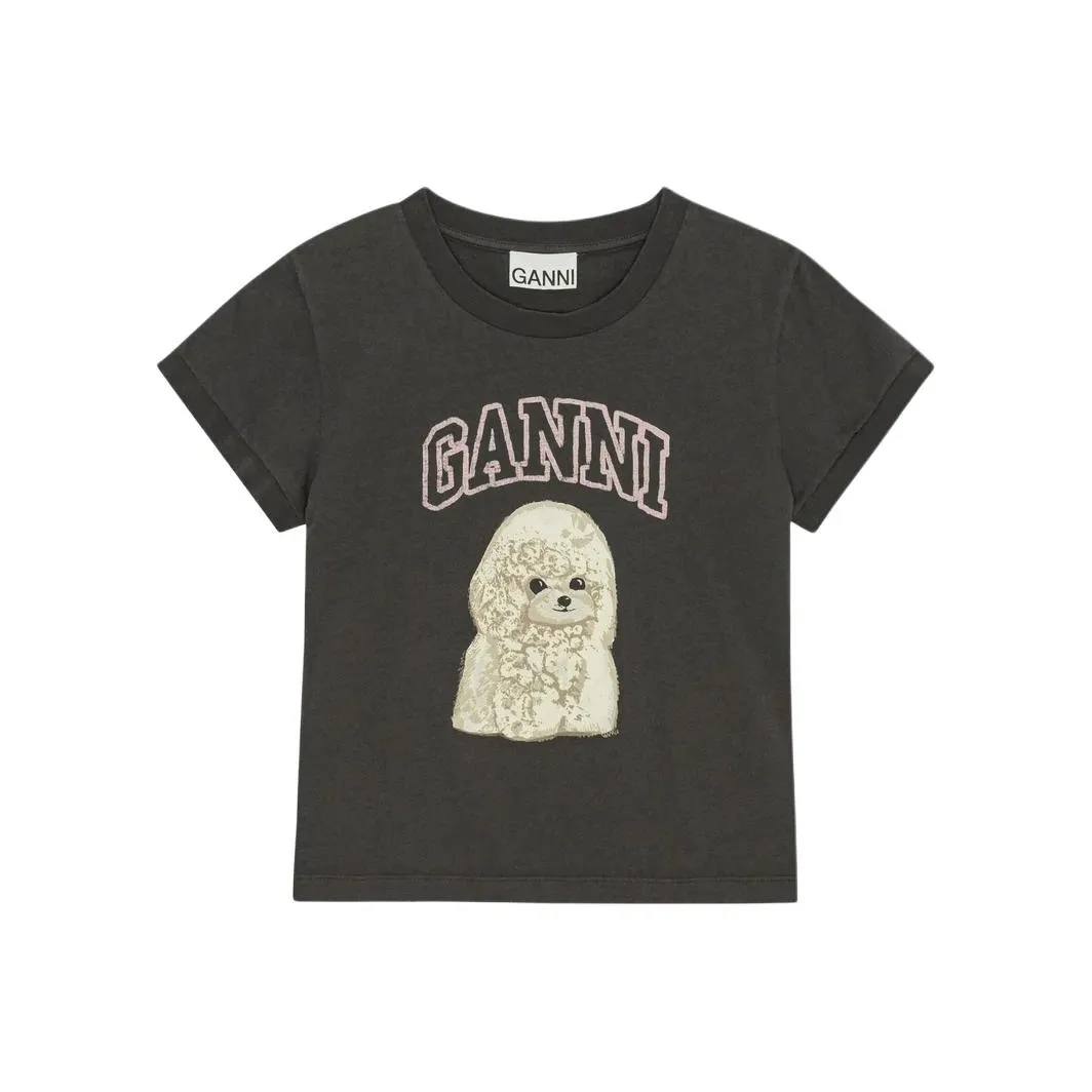 GANNI Стандартная футболка женская черная