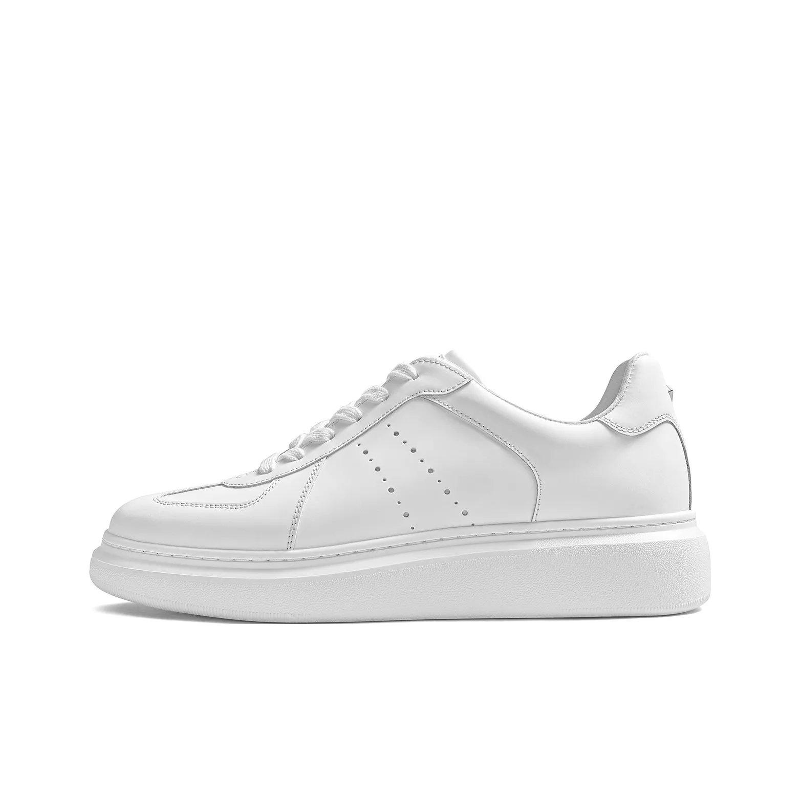 THOM WILLS Trendy Fashion Calfskin Platform German Army Trainers Low Top Skateboard Shoes Men's White