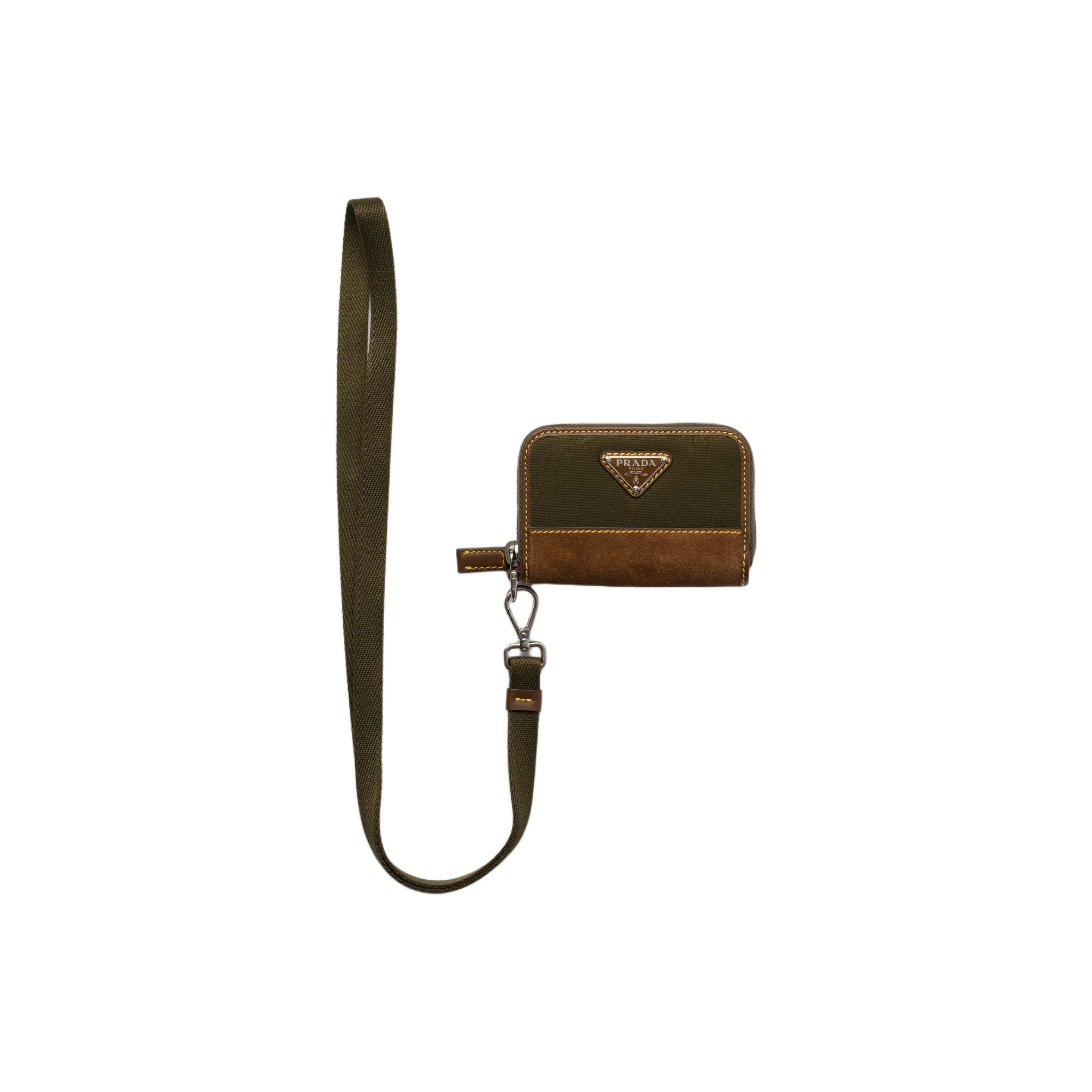 prada dreng Recycled Nylon Coin Purse Men's Musk Green Paired With Cocoa Color