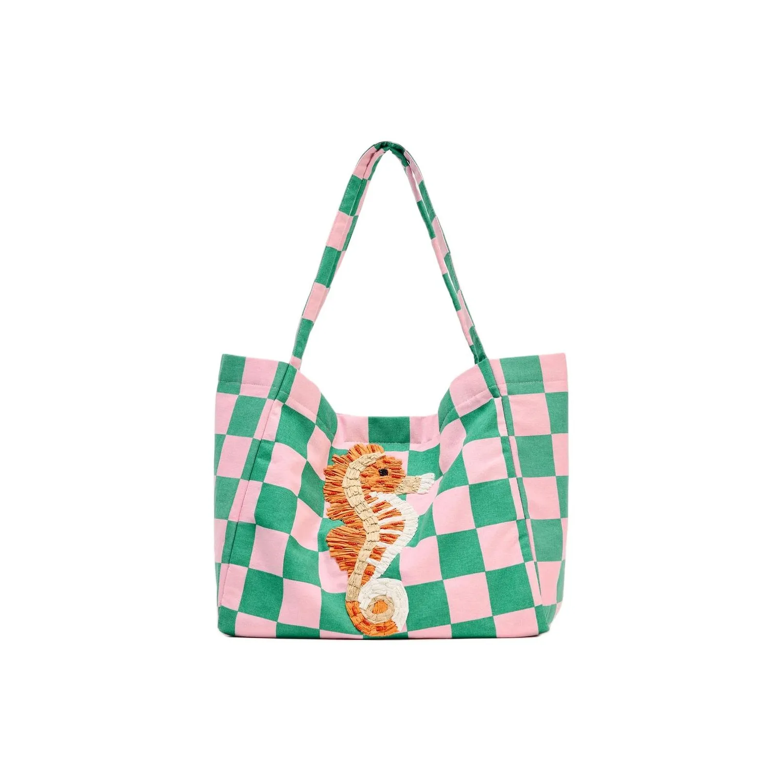 ZARA Хлопок Тоут Сумка Сумка для покупок Сумка Сумка через плечо Женская Розовая и Зеленая