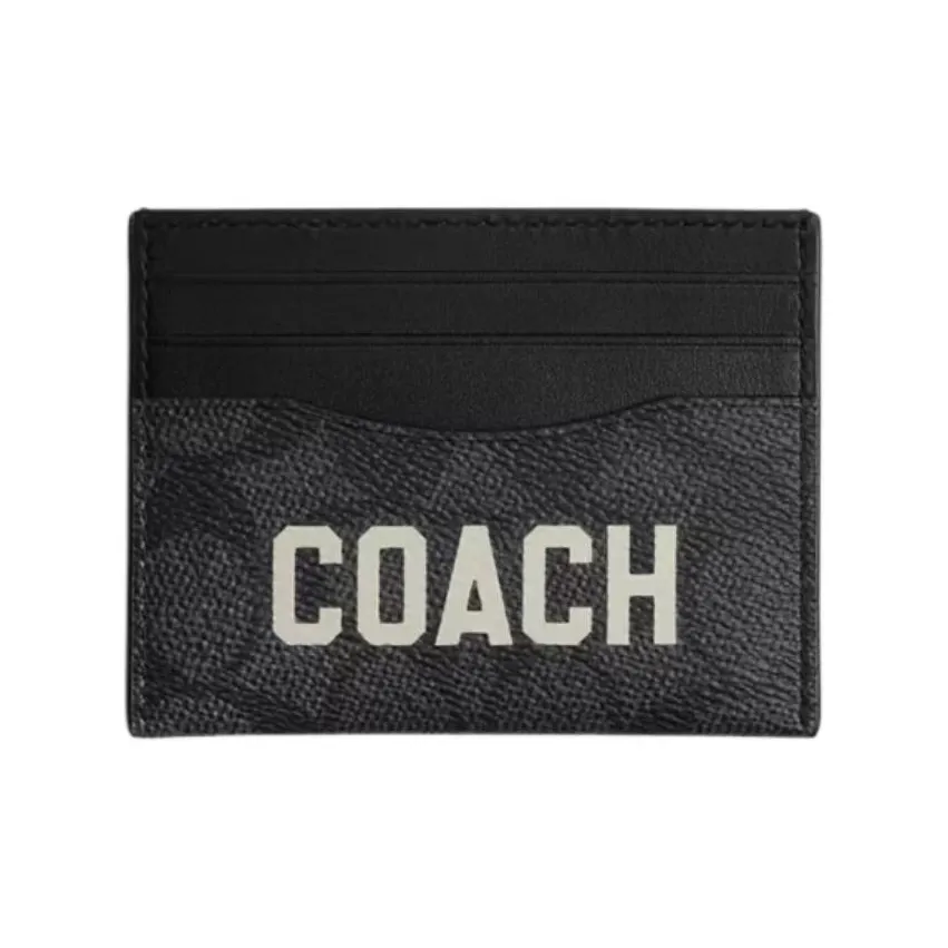 COACH Карточный чехол ICONIC Холст и кожа Держатель для карт Мини Мужской Угольный серый