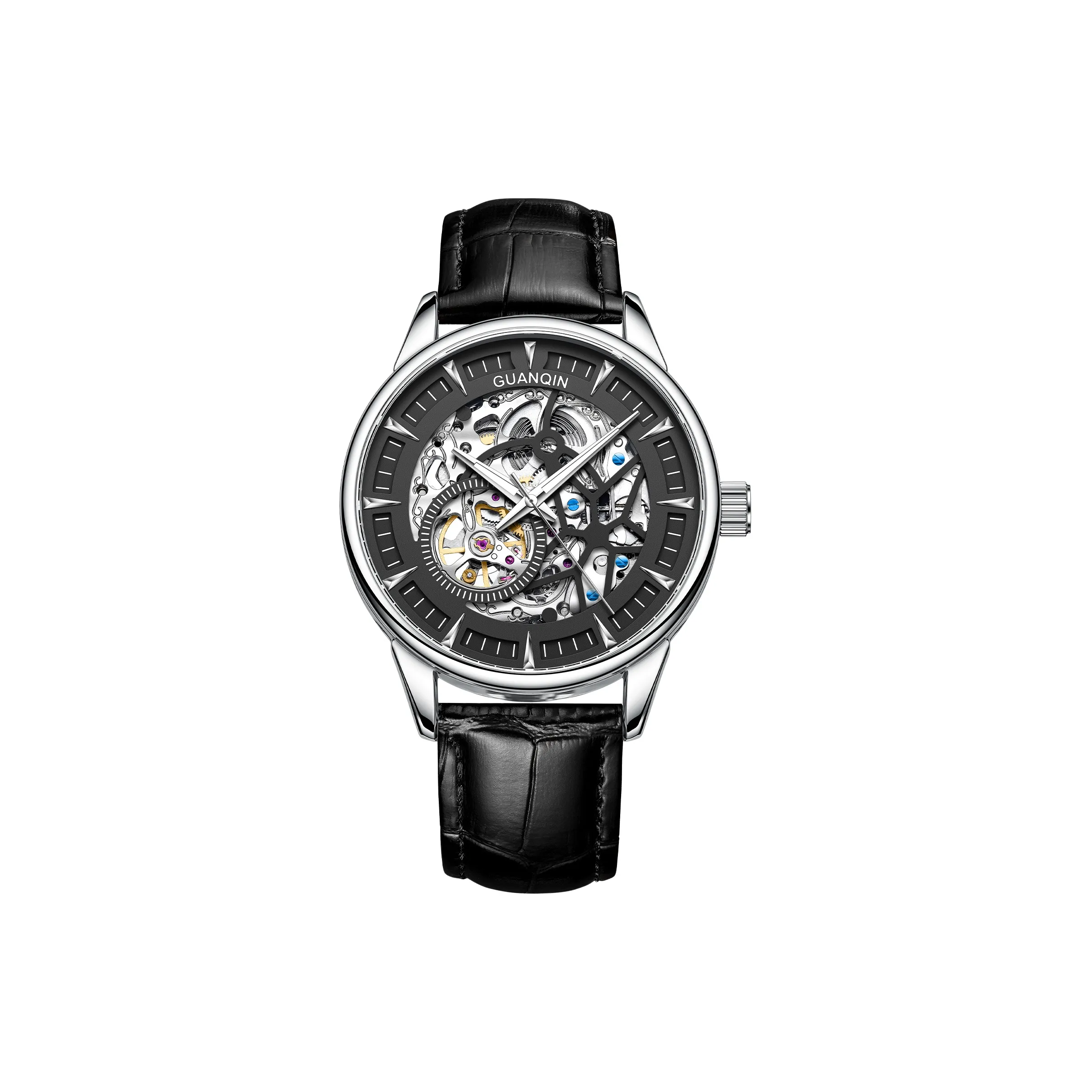 GUANQIN Автоматический Механический Механизм Мужские Часы 41мм*41мм*12мм Черный