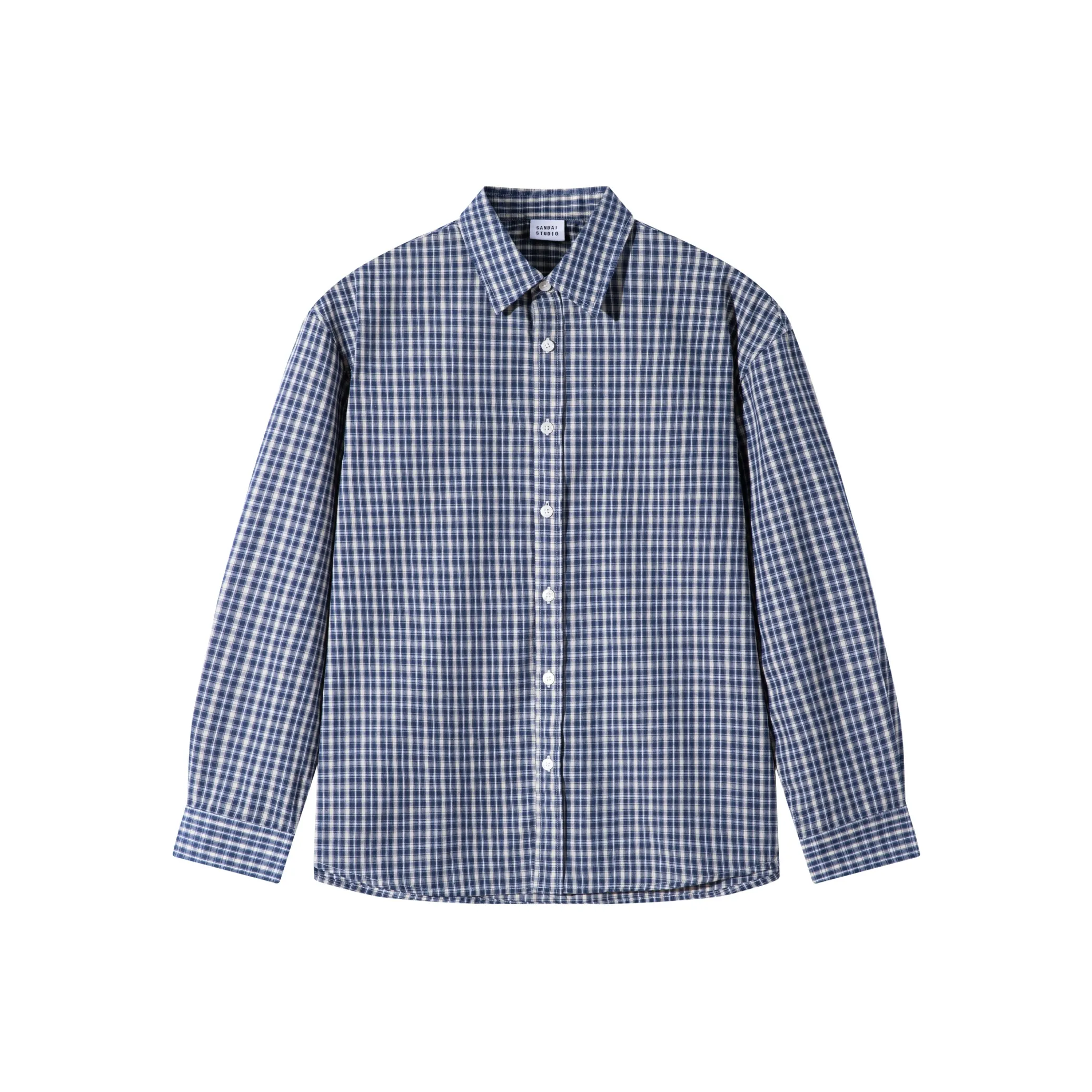 SANBAI STUDIO Синяя клетка Унисекс Рубашки