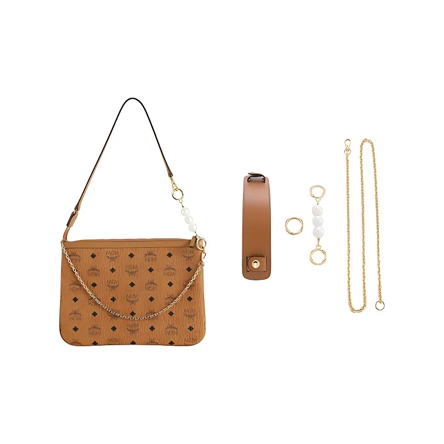 Luxury Care Artisan Workshop Copper Pearl+Chain 100cm+Shoulder Strap Bag Accessory Women's Cognac