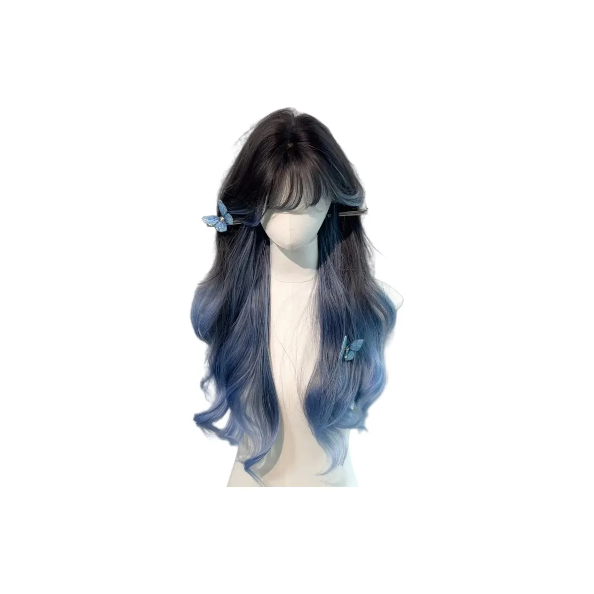 UMIFFA Бабочка Сон Синий Омбре Парик Straight Bangs с Длинными Прямые Волосы Большая Волна