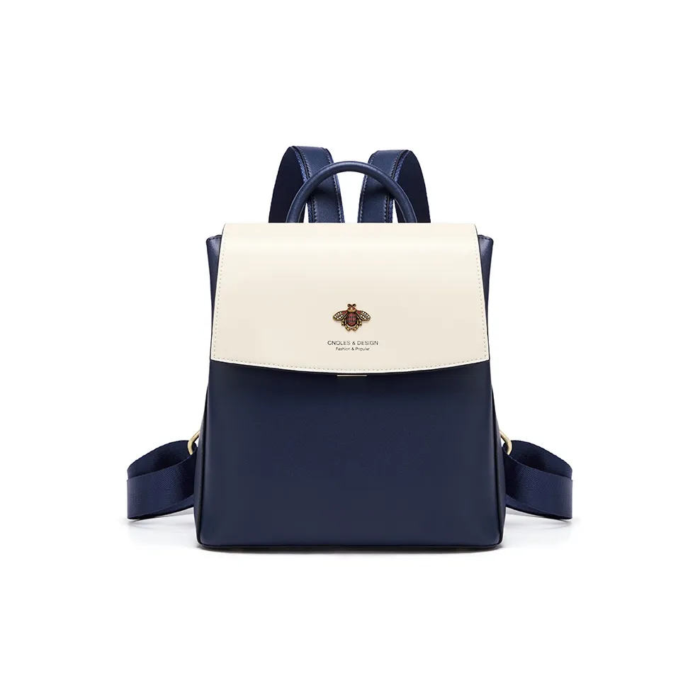 CNOLES Коровья кожа Путешественный рюкзак Женский Экрю и Синий