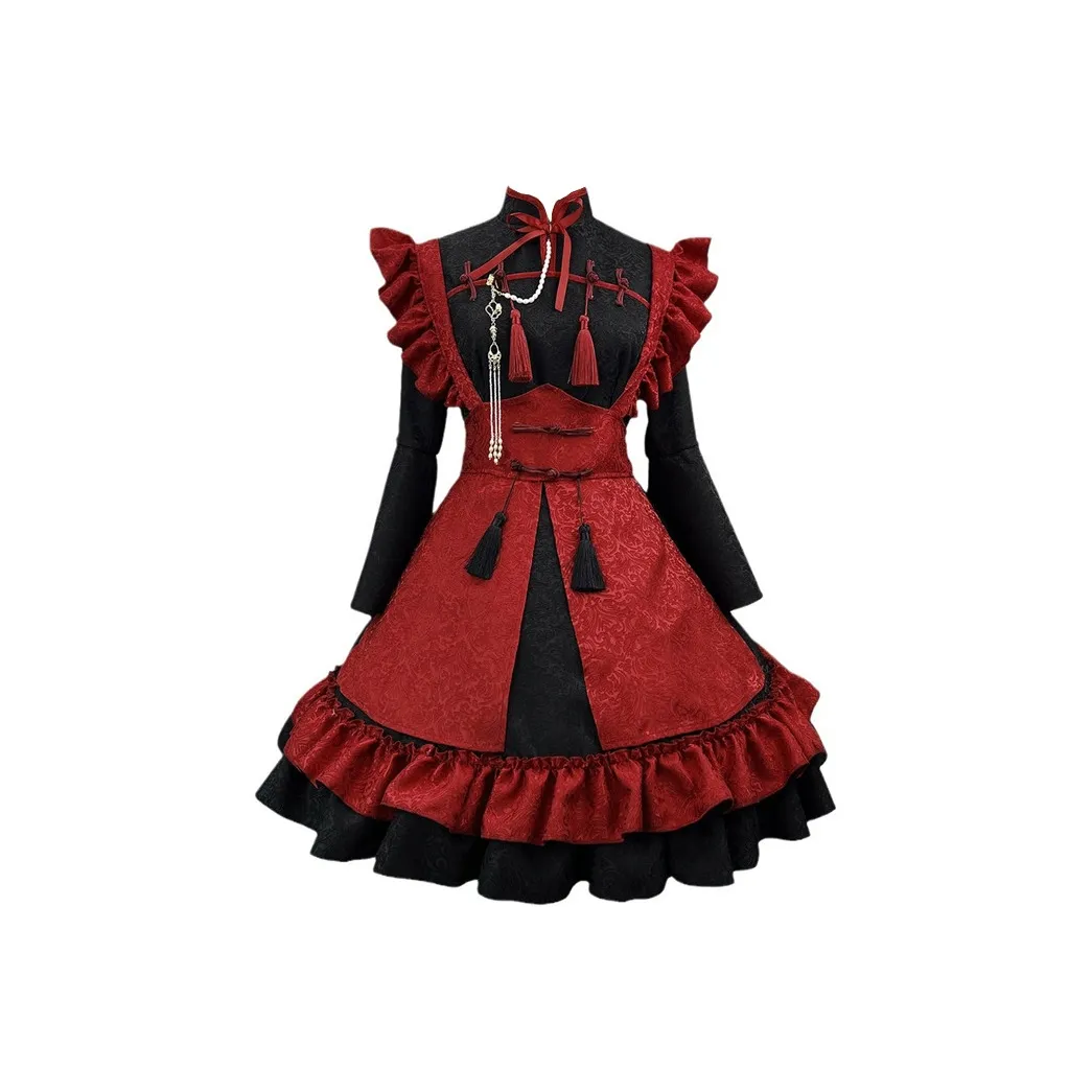 Shuhao Bai Lolita Dresses Women's Black Red With Pressure Cuff