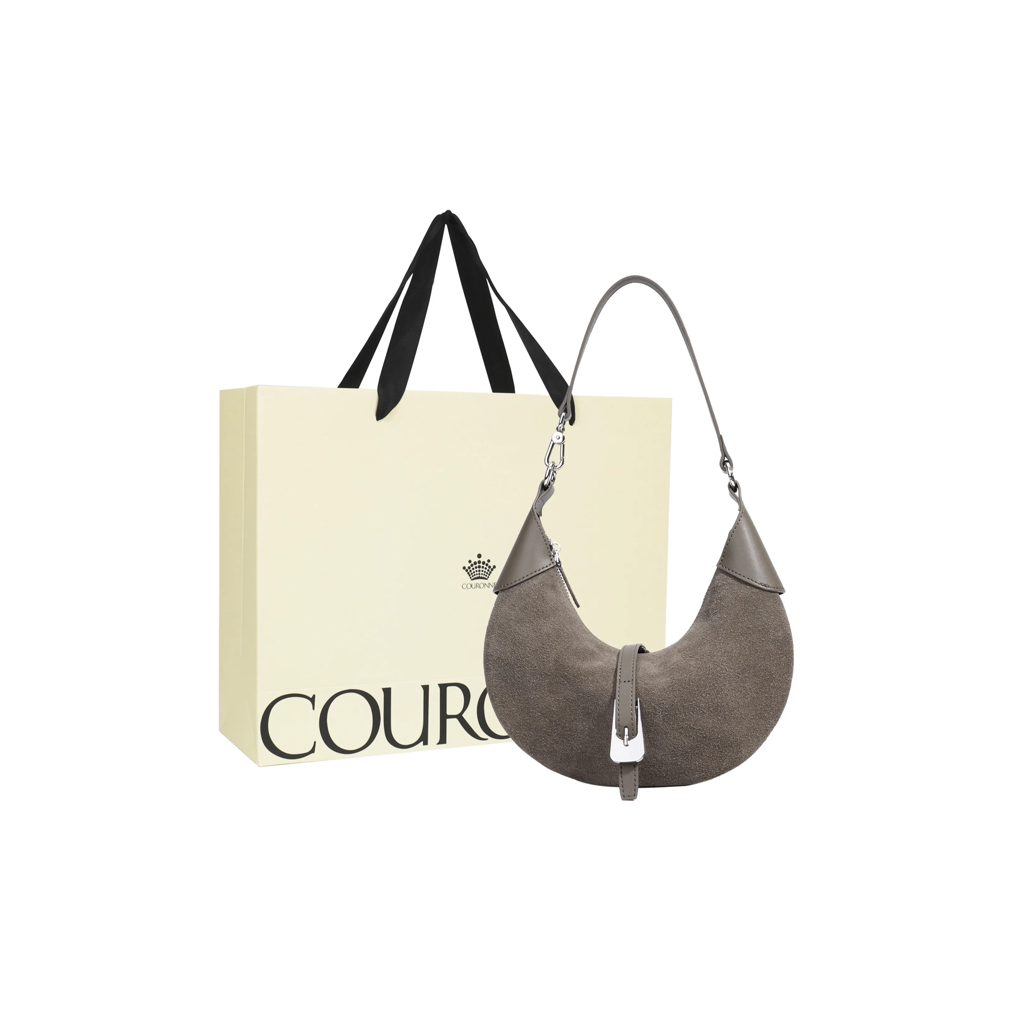 COURONNE Cow Leather Shoulder Bag Regular Women's Coffee/Diana Pink/Linen Gray