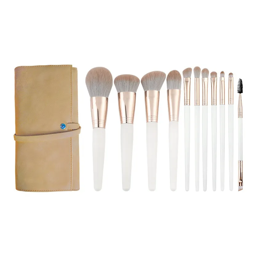 FANLOUKE Серебряный Луна Кисти для макияжа Контуринг Фиксирующий Смешанный Детали 11 Кистей