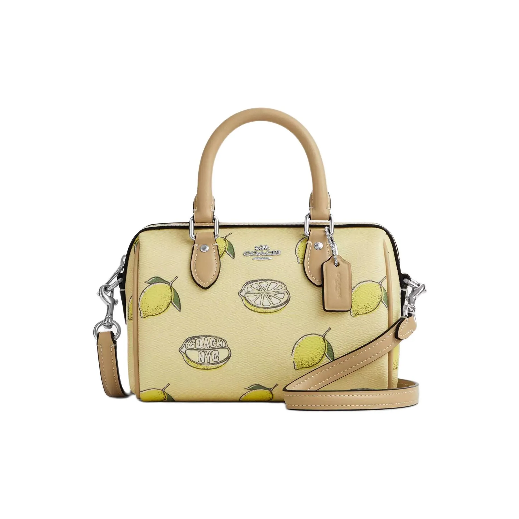 COACH Rowan Покрытый холст Сумка через плечо Сумка Мини Женская Желтая Зеленая