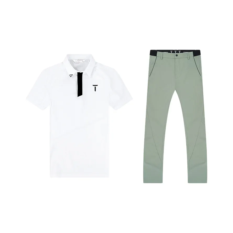 EUROPEAN TOUR Casual Sportswear Men's 2 Pack White T Shirt+Sage Green Pants