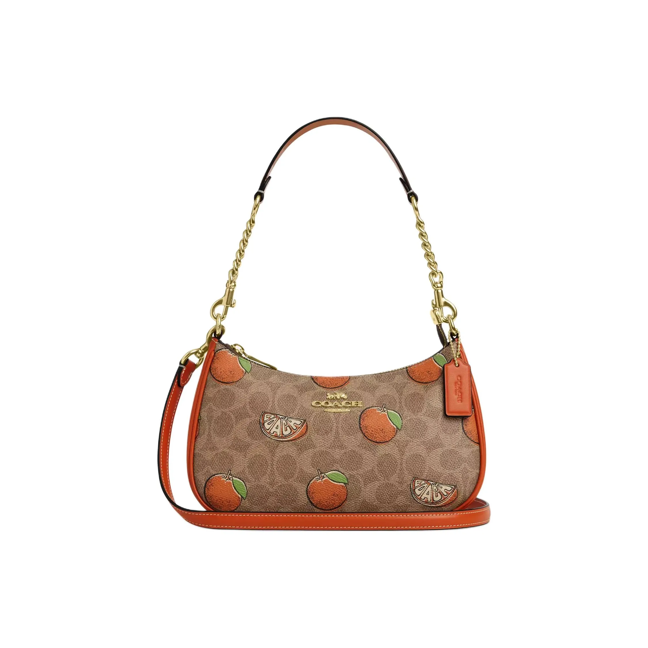 COACH Teri Покрытый холст Сумка через плечо Сумка среднего размера Женская Золотая с Бронзой