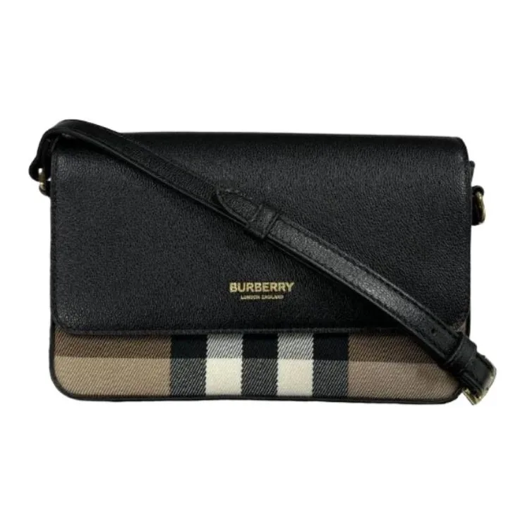 Burberry Cowhide Patchwork Canvas Shoulder Bag Women's Marine Blue