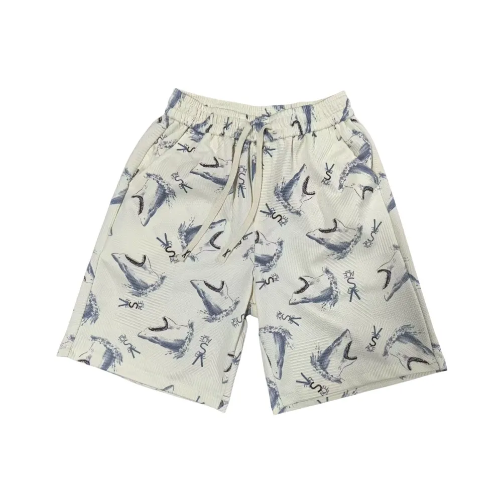 ZHEYUAN Экрю Акула Принт Унисекс Повседневные шорты