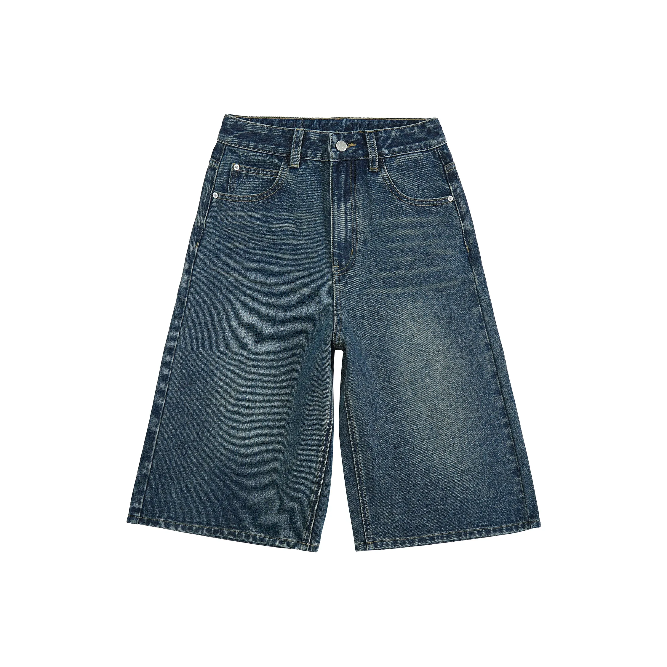 Wen Shan Denim Shorts Women's Vintage Blue Capri Pants