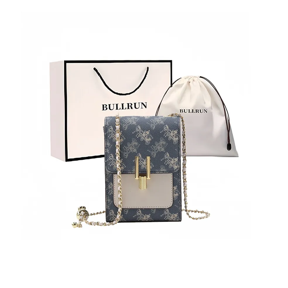 Bullrun Синтетическая кожа Чехол для телефона Карман для монет Сумка через плечо Женская Синий бежевый
